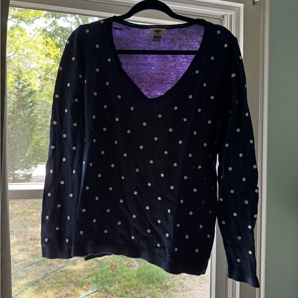 Old Navy Navy V-Neck Sweater with White Polka Dots - Picture 1 of 3